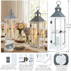Bdor 26 Inch White Wooden Decorative Lanterns with LED Candles Set of 2 - Image 4