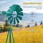Goplus 8 ft Ornamental Windmill, All-Weather Metal Wind Mill w/ 4 Support Legs, Decorative Weathervane for Backyard, Garden, Farm, 4 Ground Stakes Included (Green) - Image 4