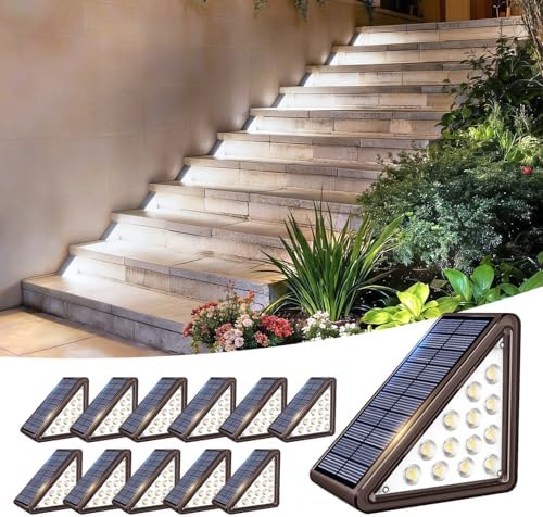 JEJOT 12 Pack Solar Step Lights Outdoor Waterproof, Solar Stair Light,Brown by JEJOT