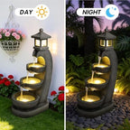 35'' Outdoor Japanese Stone Lantern Water Fountain with LED Lights,Garden Tranquil Pagoda Waterfalls Fountains Bowl for Patio Yard Porch Landscape - Image 4