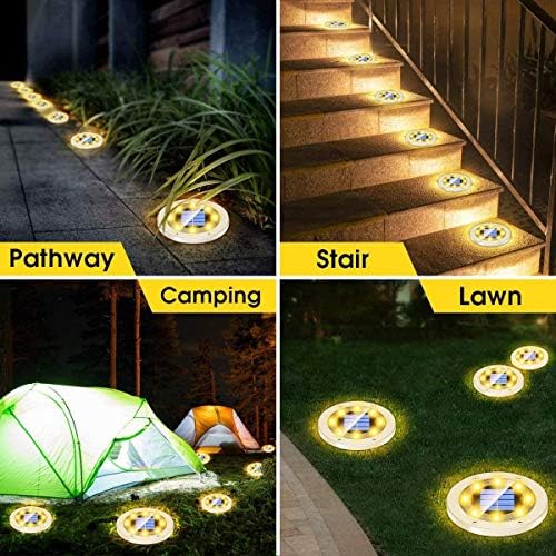 4Pack Solar Garden Lights,AMZSTAR 8 LED Solar Ground Lights Disk Lights Outdoor Solar Landscape Lights,Waterproof Solar Lights Decoration Light for Yard Deck Lawn Patio Pathway Walkway (Warm White) - Image 5