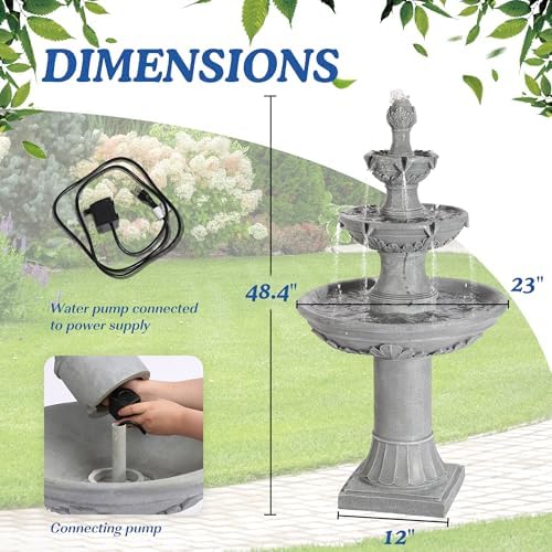 3-Tiers 48.4" H Italian Outdoor Water Fountains Feature Garden Decor - Image 6