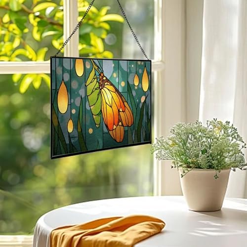 Butterfly Emerging from Chrysalis Rectangular Stained Glass Suncatcher – Hanging Window Panel with Animal & Nature Scene – Vibrant Glass Art Gift for Wildlife, Fantasy, Nature Lovers M4eGGH - Image 2