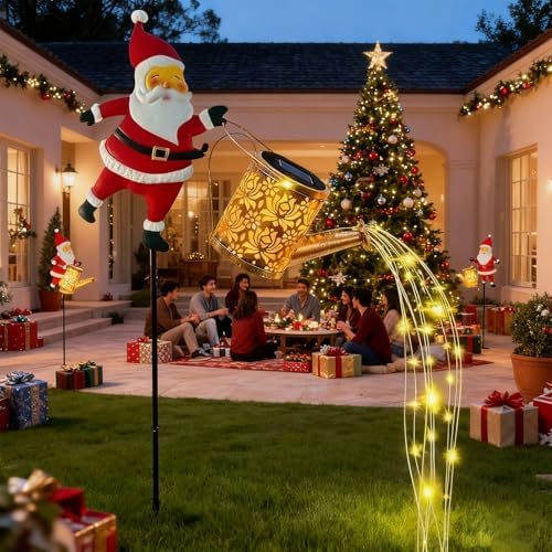 Christmas Solar Kettle Lights, Santa Watering Can Lights (Colored Light) - Image 5