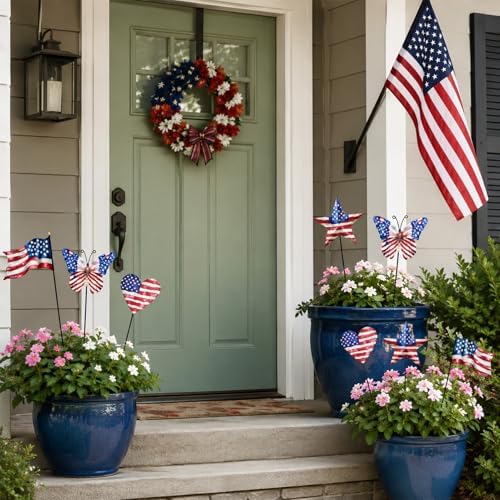 8 Pcs 4th of July Decorations Outdoor,Patriotic Metal Stars Butterflies Hearts Flags Decorative Garden Stakes for Independence Day 250th Anniversary,Americana Yard Signs Decor for Garden Lawn Porch - Image 5