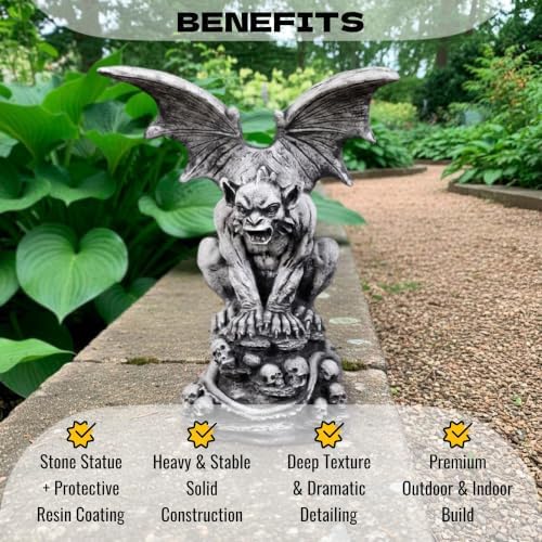 OLOMA Sitting on Skull Winged Gargoyle Concrete Statue Gothic Beast Garden Outdoor Sculpture Cement Mythical Creature Creepy Garden Decor Lawn Patio Porch Halloween Accent - Image 3