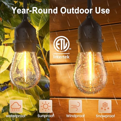 Outdoor String Lights 100FT 64+4 Bulbs(1.5 FT Apart) Remote Patio Lighting - Image 6