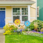 YEAHOME Garden Decor for Outside, 35.4“ Set of 2 Metal Flowers Decorative Garden Stakes for Spring Decor, Yard Art Flower Stakes for Outdoor Lawn Backyard Porch Garden Decorations (Yellow, Blue) - Image 2