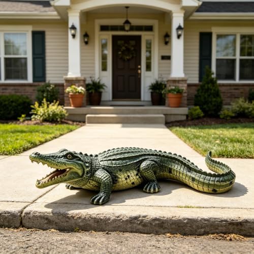 23" Simulated Crocodile Garden Statue, Resin Animal Ornament Outdoor Decor - Image 5