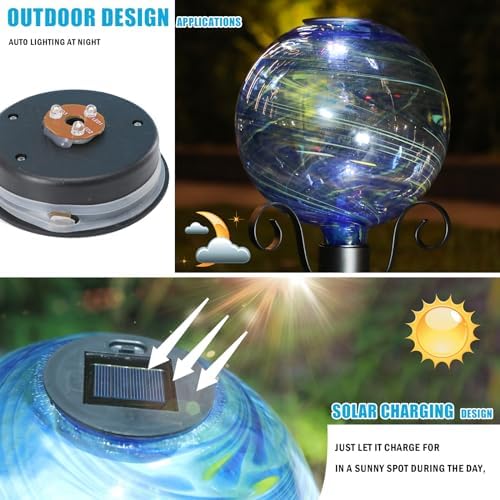 VCUTEKA Solar Gazing Ball, Glass Garden Globes for Outdoor Decor, 10" Blue - Image 6
