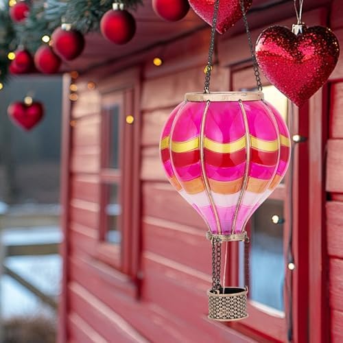 TERESA'S COLLECTIONS Hot Air Balloon Solar Lantern for Valentines Day Garden Decor,Hanging Flickering Flame Outdoor Lights for Trees, Pink Decorations for Party Gift for Mom - Image 4