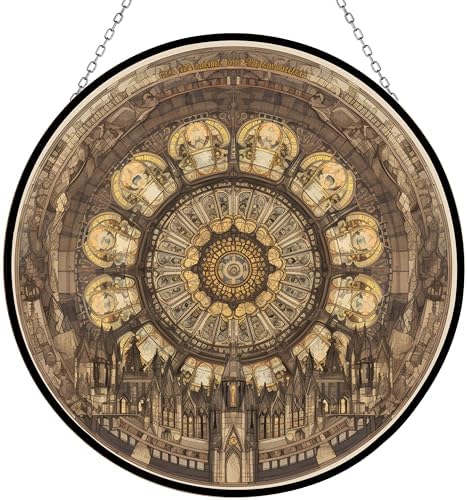 9.84 Inch Monument and Golden Star Stained Glass Window Hanging Suncatcher Suncatcher Stained Glass Christmas Halloween by Unknown