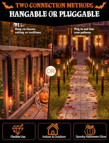 Abeja Halloween Pathway Lights, 19.5FT C18 Flicker Flame Candles, 10 Stakes - Image 2