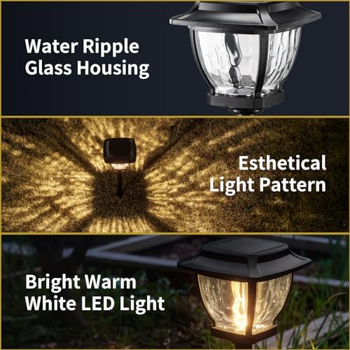 Solar Pathway Lights, Super Bright Solar Lights Outdoor Waterproof, 2 Pack Glass Solar Garden LED Lights, Landscape Lighting Decorative for Path, Yard, Patio, Walkway, Driveway, Slate Black - Image 2