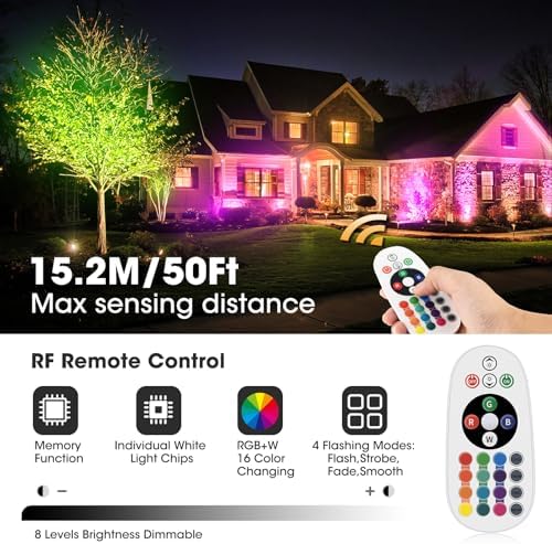9W RGB Low Voltage Landscape Lights Color Changing Remote Control Spotlights Waterproof LED Landscape Lighting for Garden Pathway Christmas Halloween Outdoor Decorative(8Pack with Connectors) - Image 4