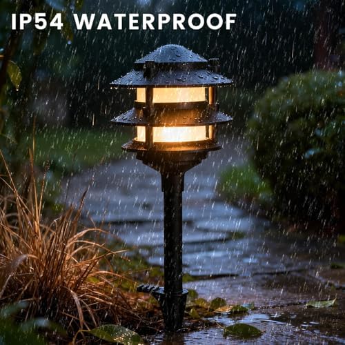 4 Pack Low Voltage Landscape Lighting, Aluminum IP54 Waterproof 3-Tier Integrated LED Pagoda Landscape Lights for Walkway Garden, 2W 12V DC 3000K Warm White, ETL UL CSA Listed - Image 7