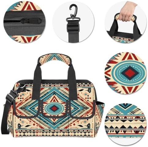 Boho Aztec Pattern Tool Bags for Men Women Multi-Pockets Wide Mouth Tool Organizer Storage Tote Bag Waterproof Stroage Bags with Adjustabe Shoulder Straper for Car Electrician Garden - Image 4