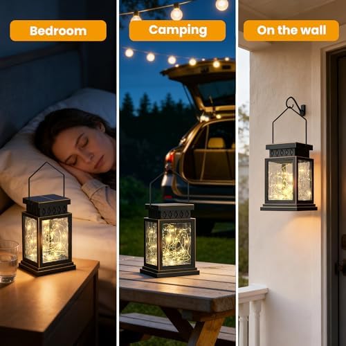 2 Pack Farmhouse Solar Lanterns , Water Ripple Glass & Copper Wire Flickering Light,Outdoor Waterproof Upgraded Solar and 2 AA Batteries Powered, for Outside Porch, Patio and Indoor Tables. - Image 4