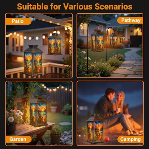 Solar Lantern Outdoor Waterproof Stained Glass Beach Scene Adirondack Chair Sunset Ocean Waves Garden Decor LED Hanging Solar Lights Tabletop Lamp Gifts for Women Mom Outside Yard Patio Porch - Image 6