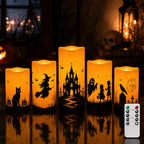 5 Pack Halloween Flameless Candles, Orange, Waterproof LED Pillar by Peledic