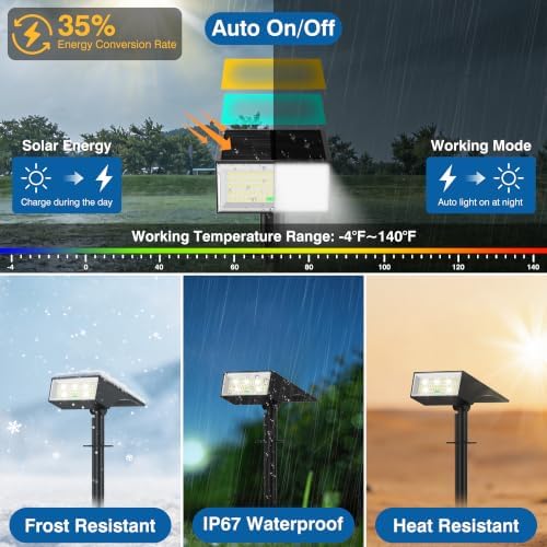 Solar Spot Lights Outdoor with 4‑LED Battery‑Level Indicator, White 12-Pack - Image 2