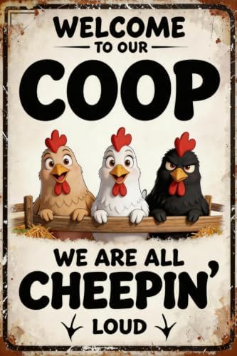 Vintage Welcome To Our Coop Chicken Metal Tin Sign, We Are All Cheepin Loud Funny Cartoon Chicken Rustic Plaque, Farm Coop Farmhouse Kitchen Wall Decor 24x32 Inch by Unknown