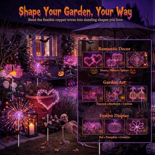 Solar Halloween Lights Outdoor 4Pack,Orange&Purple Firework Lights - Image 3