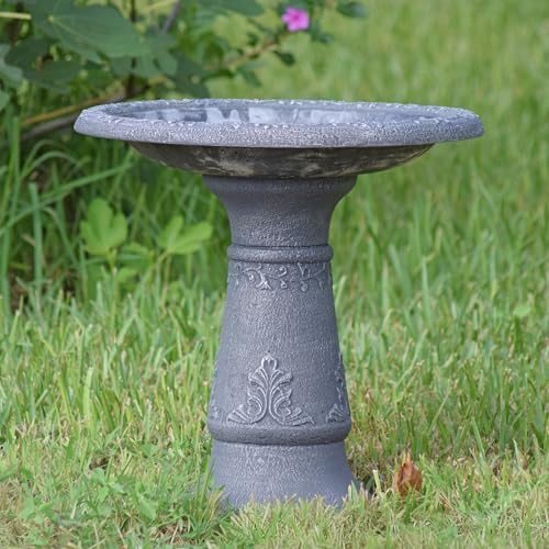 Arcadia Garden Products BB05 Fiberclay Bird Bath Outdoor Garden Decor, Antique Vintage Weather Resistant Water Bowl for Backyard and Patio and, 20-inch Tall, Black - Image 6