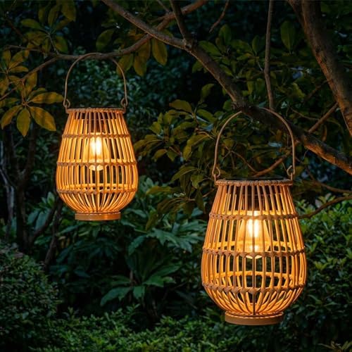 Solar Lanterns Outdoor Waterproof, Rattan Outdoor Solar Lanterns 2 Pack - Image 2