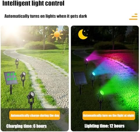6000k,6 in 1,Solar Spot Lights Outdoor, Solar Powered RGB Landscape Lighting IP65 Waterproof Auto On/Off Spotlights for Outside Garden Yard Landscape Pathway Garage - Image 5