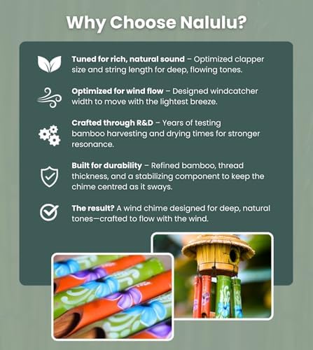 Nalulu House Bamboo Wind Chimes - Outside Outdoor Wooden Windchimes with Birdhouse, Handcrafted with Calming Deep Tones, Perfect Home Decor or Gift for Him and Her - Image 4