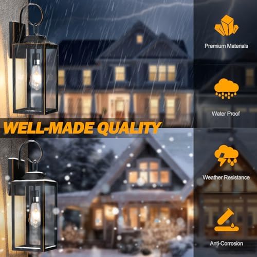 19" Dusk to Dawn Outdoor Lighting Porch Lights Black with Gold Trim 2 Pack - Image 4