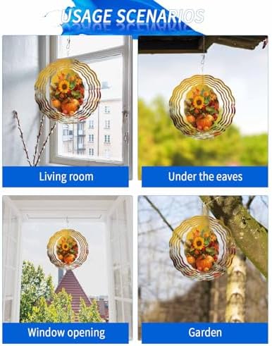 Thanksgiving Fall Wind Spinner for Yard and Garden, Sunflowers Bird Orange Pumpkin Hanging Wind Spinner Outdoor 3D Kinetic Wind Sculpture Spinners Indoor Outdoor Patio Décor Ornaments Gift 10" - Image 5