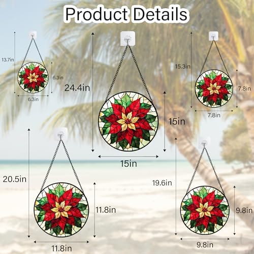 Red Poinsettia Stained Glass Window Hanging Suncatcher Gifts for Women 9.8" - Image 6