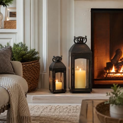 NEEDOMO Lanterns Decorative Indoor&Outdoor, 20''/16''H Set of 2 Outdoor Lanterns for Porch,Metal Frame Candle Holders Hanging Lights with Glass, Spring, Fall, Christmas - Image 7