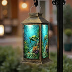 Solar Lantern Outdoor Waterproof Sea Turtle Teal Seagrass Coral Reefs Aquatic Plants Bubbles Sunlight Garden Decor LED Solar Lights Hanging/Tabletop Lamp Gifts for Women Mom for Outside Yard Patio by DERUINVAIO