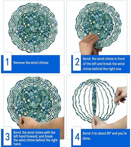 Dark Green Flower Wind Spinner for Garden Yard 12In, Spring Blue Yellow Floral Country 3D Stainless Steel Kinetic Hanging Wind Spinners Rustproof Outdoor Decor for Lawn Patio Home - Image 5