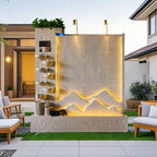 Retro Modern Stone Look Cascading Water Flowing Wall Fountain with LED Lights, 6.89FT Tall Indoor Outdoor Water Feature for Home Garden Entryway(Left)(#A) - Image 4