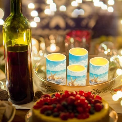 GLENLCWE Flameless Light Candles Battery Operated Candles with Color Changing Timer Remote Control Fake Pillar Candle Tealights Home Indoor Beach Coastal Decoration, Starfish Beach Seashell - Image 3