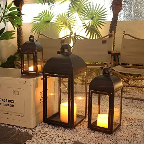 NEEDOMO Lanterns Decorative Outdoor & Indoor, Set of 3 Outdoor Lanterns for Porch, 23" Large Candle Lantern, Bronze Metal Frame with Glass, Vintage Farmhouse, Patio, Pathway, Garden, Fall, Christmas - Image 4