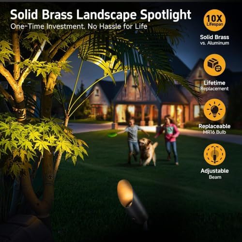 Gardenreet Die-Cast Brass Spot Light Outdoor - 12V Uplighting Waterproof, LED Low Voltage Landscape Lights Metal, Bronze for Fence Fountain with Bright White MR16 Replaceable Bulbs (12 Pack) - Image 2