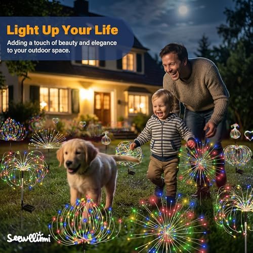 Solar Garden Lights Outdoor Decorative, 4pack 120 LED Firework Lights Waterproof，Solar Fairy Lights for Outside,Garden,Yard, Patio,Pathway,Flowerbed,Party(Multicolor) - Image 4