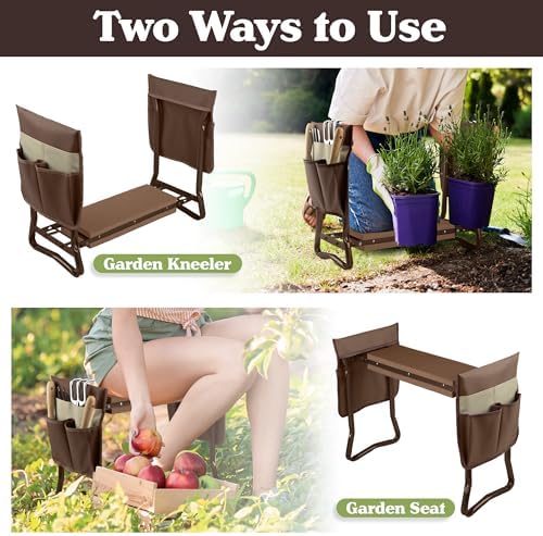 Pure Garden Garden Kneeler and Seat - 2-in-1 Foldable Garden Kneeling Pad and Stool with Removable Pockets for Gardening Tools - Gardening Gifts for Women, Mom, Dad, Seniors or Grandparents (Brown) - Image 4