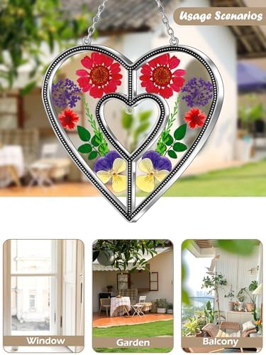 KY&BOSAM DIY Gift Heart Suncatcher Pressed Flower Glass for Window Hanging - Image 4