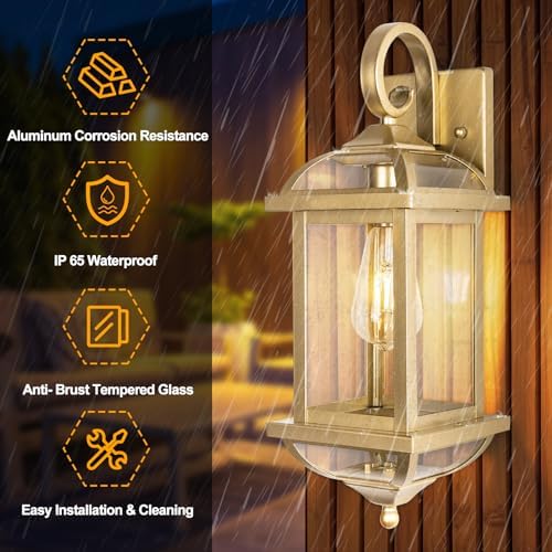 18” Gold Light Fixtures Outdoor Brass Porch Lights - Image 2