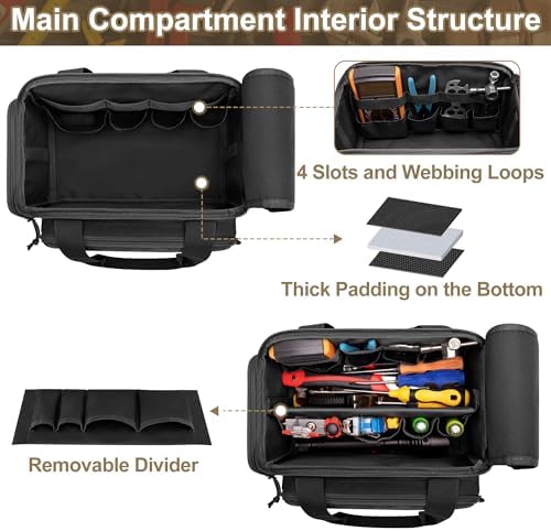 Rexmica 12-Inch Tool Organizer Bag with Anti-friction Bottom, Black - Image 2