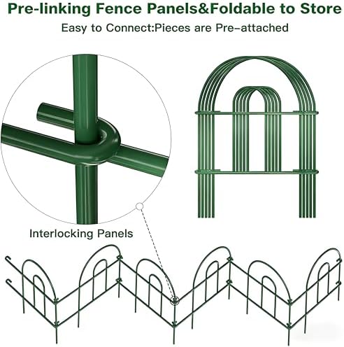 AMAGABELI 35 Panels 18in(H)×50ft(L) Decorative Garden Fence No Dig Rustproof Metal Pre-Linking Fence Panels Garden Edging Border Animal Barrier Fencing for Flower Beds Yard Patio Outdoor Decor Green - Image 2