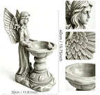 15.35" Angel Bird Bath Sculpture, Resin Garden Statue with Pedestal Bowl - Image 2