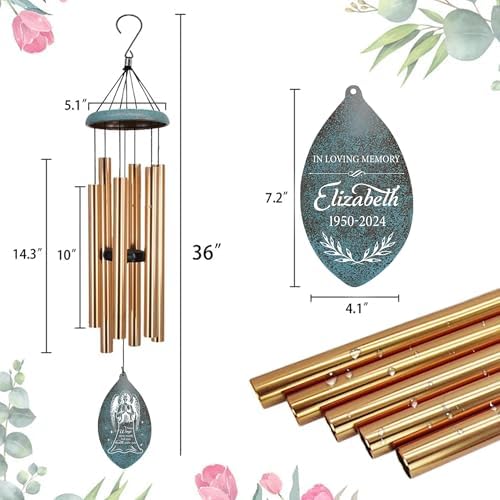 ASTARIN Personalized Name 35" Memorial Wind Chimes for Outside, Metal Sympathy Gifts for Loss of Mother Father Loved One, Bereavement Wind Chime in Memory Gift, Decor Garden Patio,Produced in Texas - Image 4