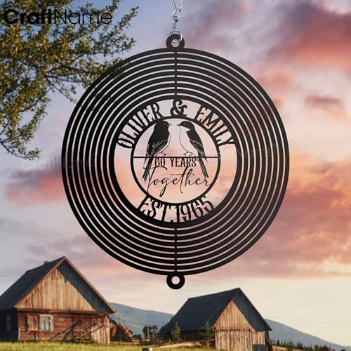 Personalized 60th Anniversary Love Bird Metal Wind Spinner, Garden Spinner Hanging Outdoor Decor, Perfect House Warming Gifts New Home, Custom Gift for Couple Parents Husband Wife - Image 3